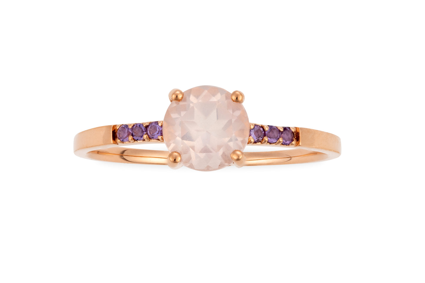 18 Carat pink gold ring with rose quartz and amethyst