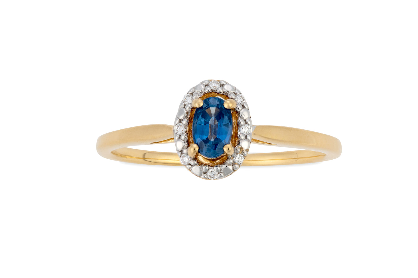 18 Carat yellow gold ring with oval 0.34 Carat blue sapphire gemstone.