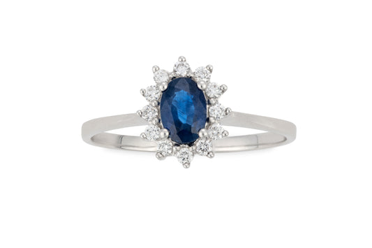 18 Carat white gold Diana ring with sapphire