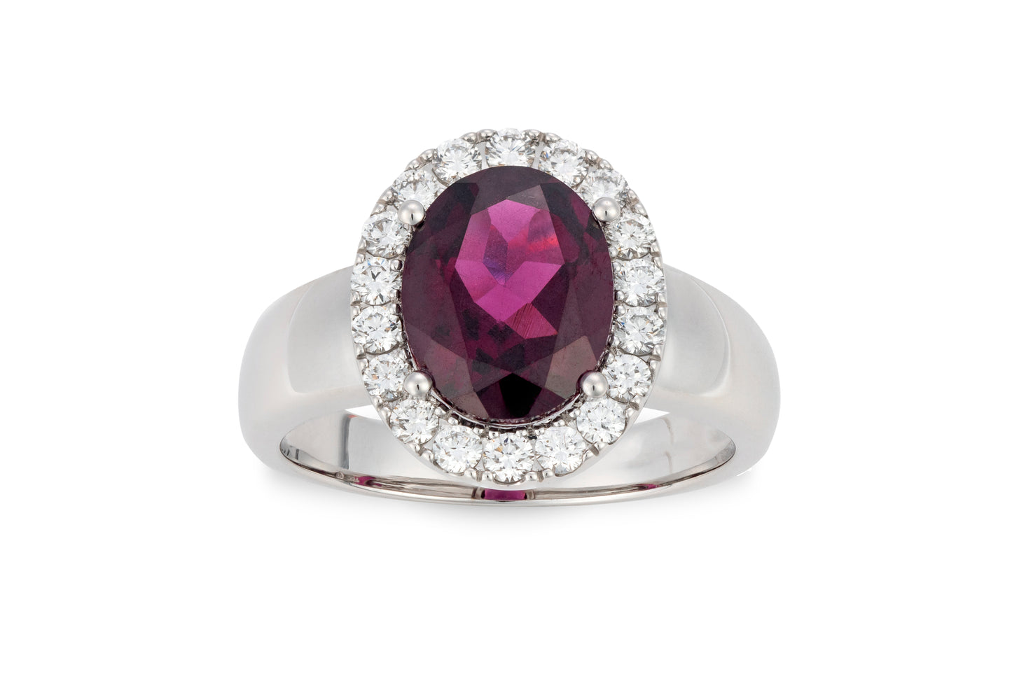 Bague en or blanc 18 carats avec rhodolite