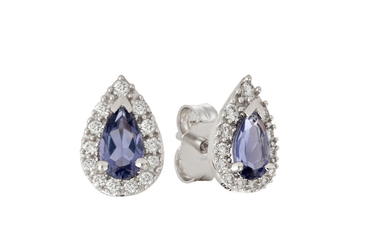 18 Carat white gold pear shaped earring with iolite gem