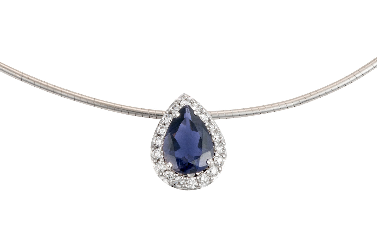 Pendentif en or blanc 18 carats avec iolite en forme de poire