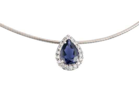 Pendentif en or blanc 18 carats avec iolite en forme de poire